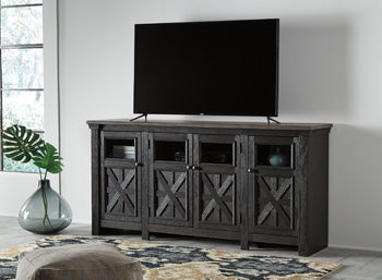 Tyler Creek 74" TV Stand in Black/Gray