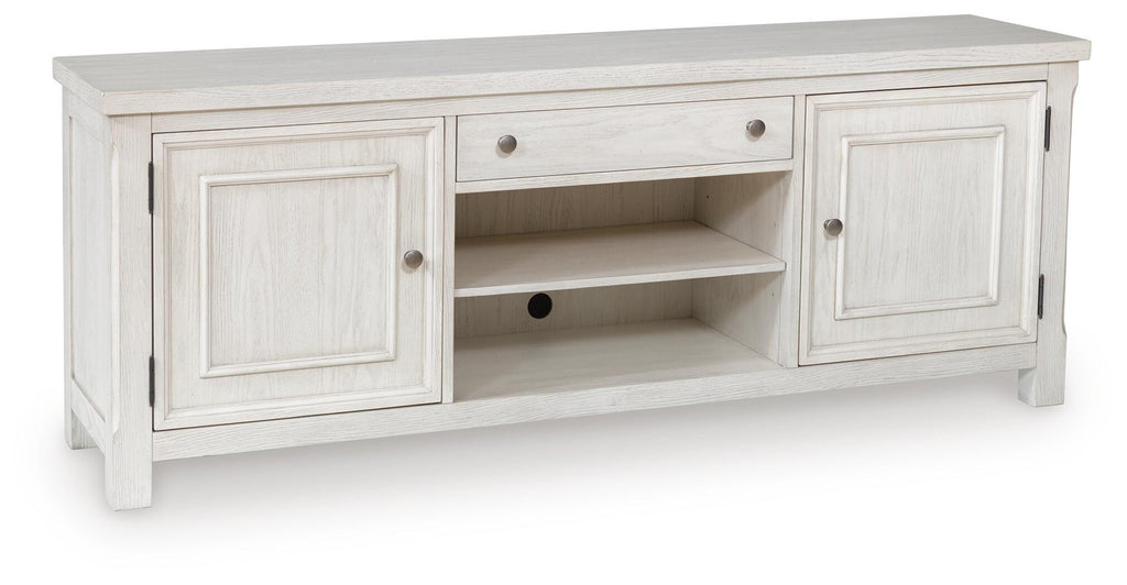Robbinsdale 72" TV Stand in Antique White, closed view