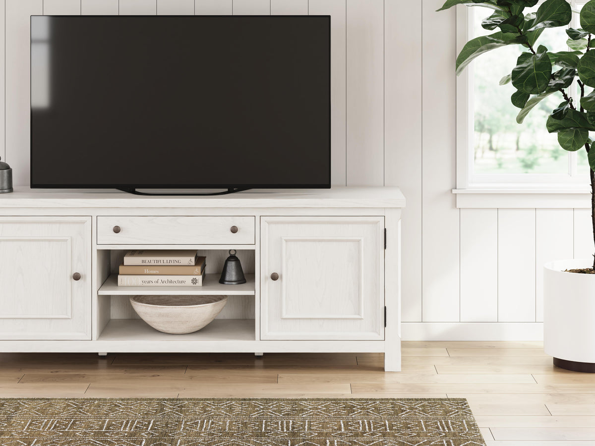 Robbinsdale 72" TV Stand in Antique White, lifestyle view
