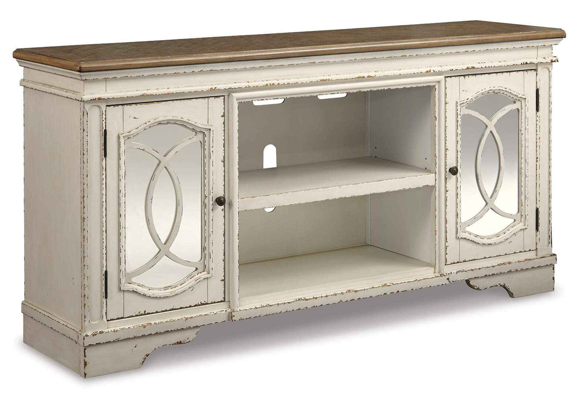 Realyn 74" TV Stand with Electric Fireplace angled view