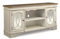 Realyn 74" TV Stand in Chipped White, angle view