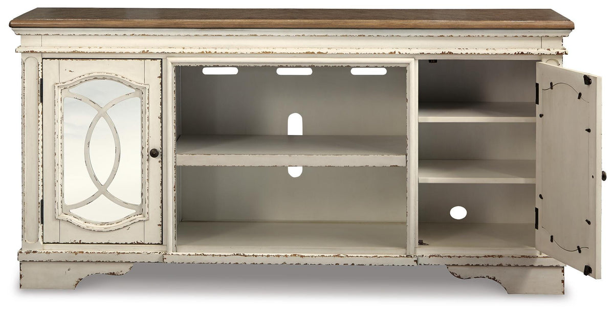 Realyn 74" TV Stand in Chipped White, front view