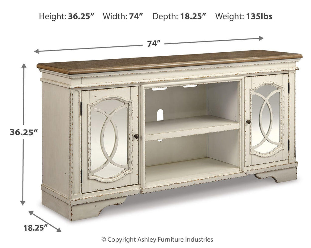 Realyn 74" TV Stand in Chipped White, alternate view 5