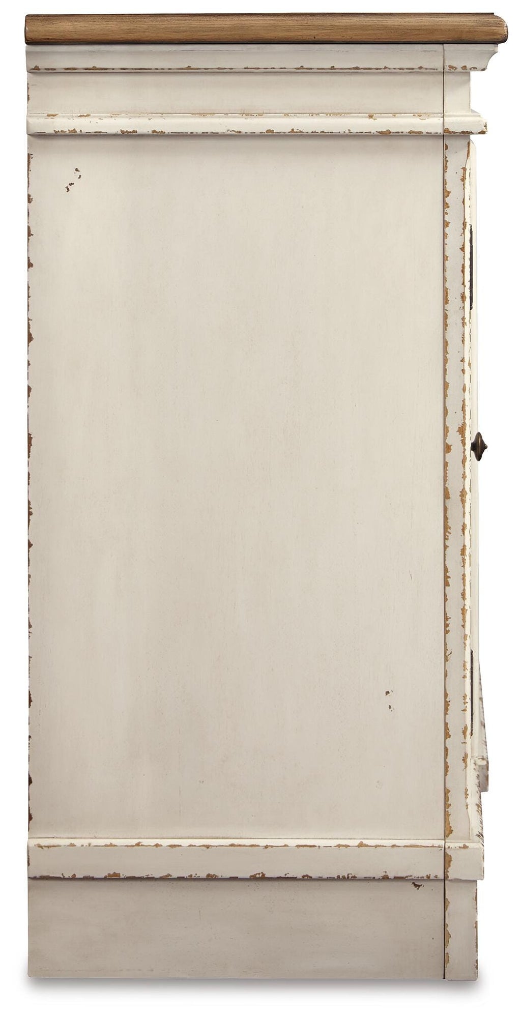 Realyn 74" TV Stand in Chipped White, side view
