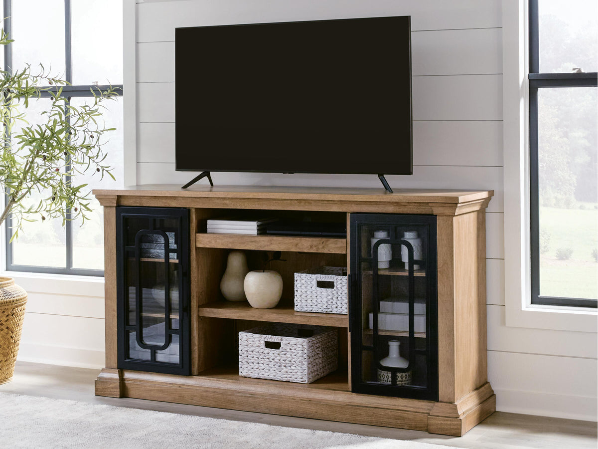Wittenmyer 72" TV Stand in Natural/Black, closed view