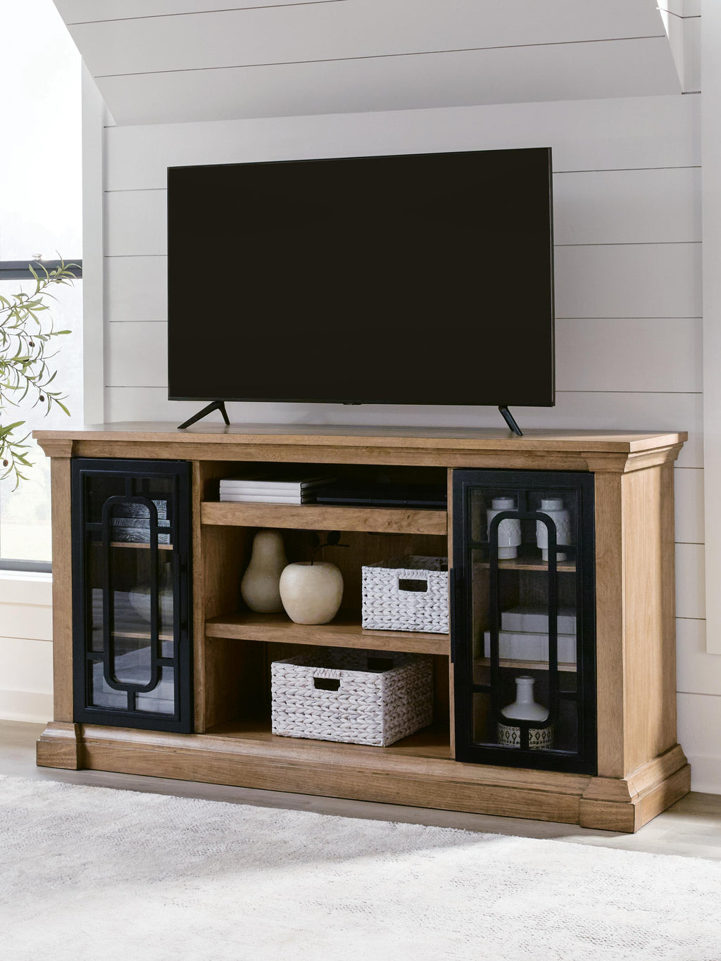 Wittenmyer 72" TV Stand in Natural/Black, closed view