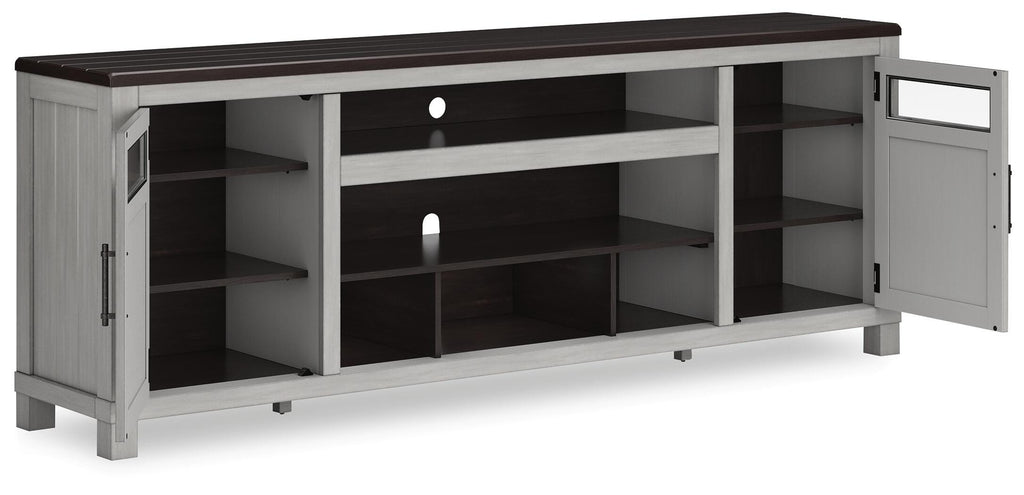 Darborn 88" TV Stand in Gray/Brown, open view