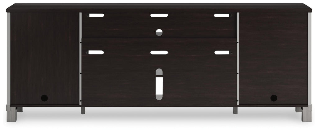 Darborn 88" TV Stand in Gray/Brown, back view