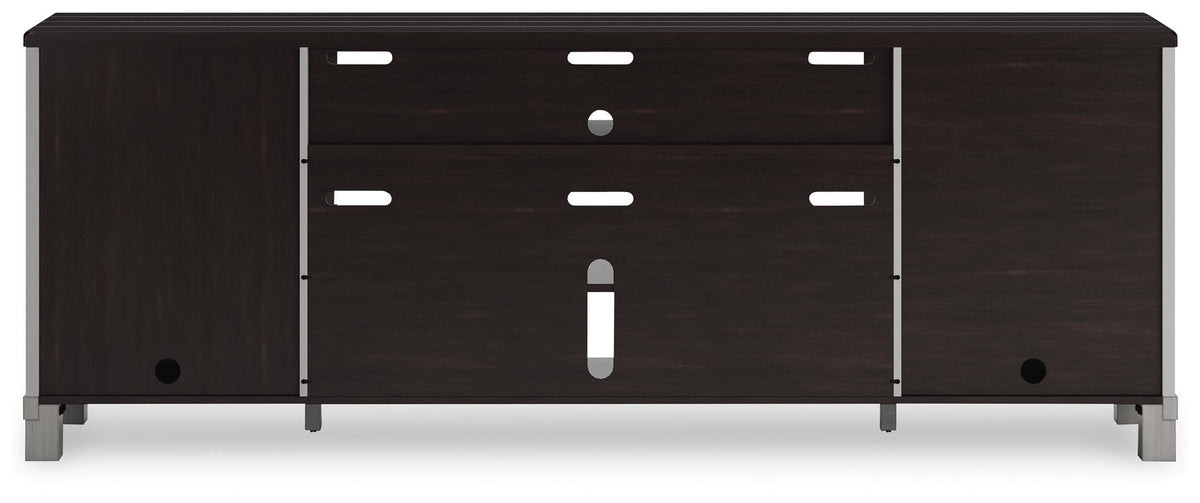 Darborn 88" TV Stand in Gray/Brown, back view