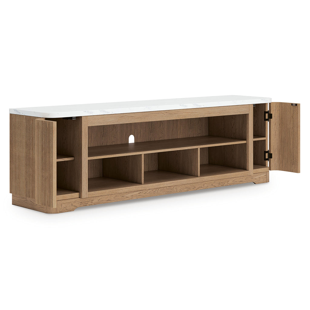 Camdill 80" TV Stand in Light Brown, open view