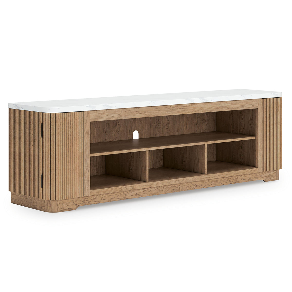 Camdill 80" TV Stand in Light Brown, angle view