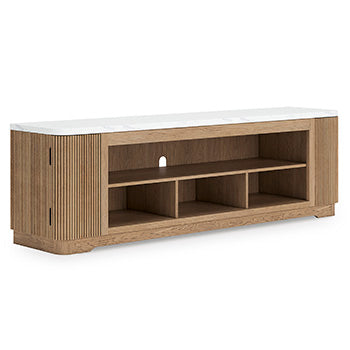Camdill 80" TV Stand in Light Brown, angle view