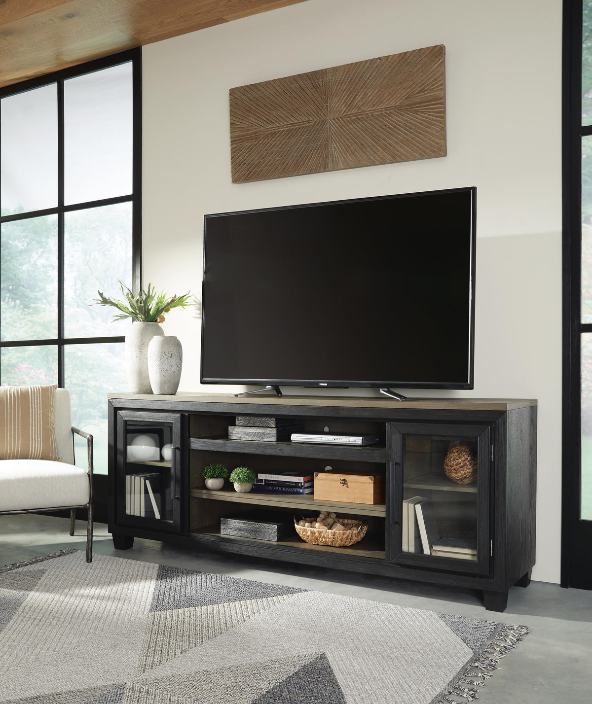 Foyland 83" TV Stand in Black/Brown, alternate view 3