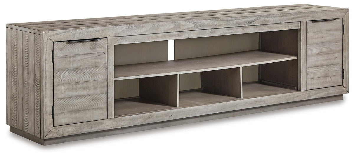 Naydell 92" TV Stand in Gray, closed view