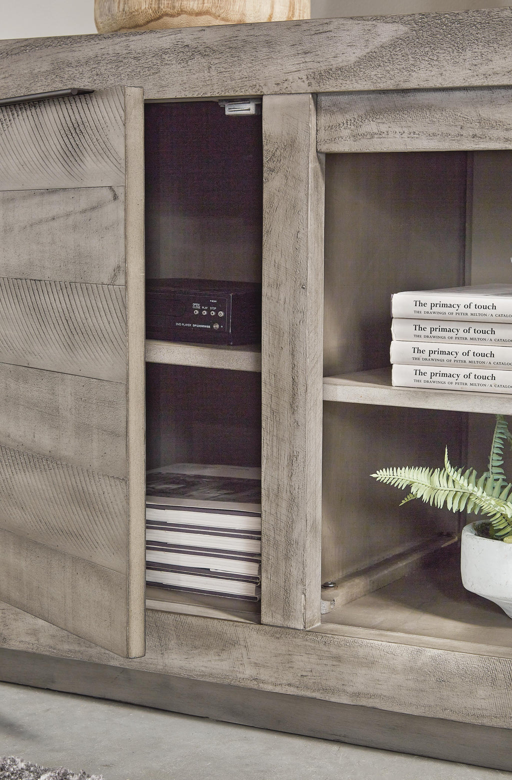 Naydell 92" TV Stand in Gray, detail view