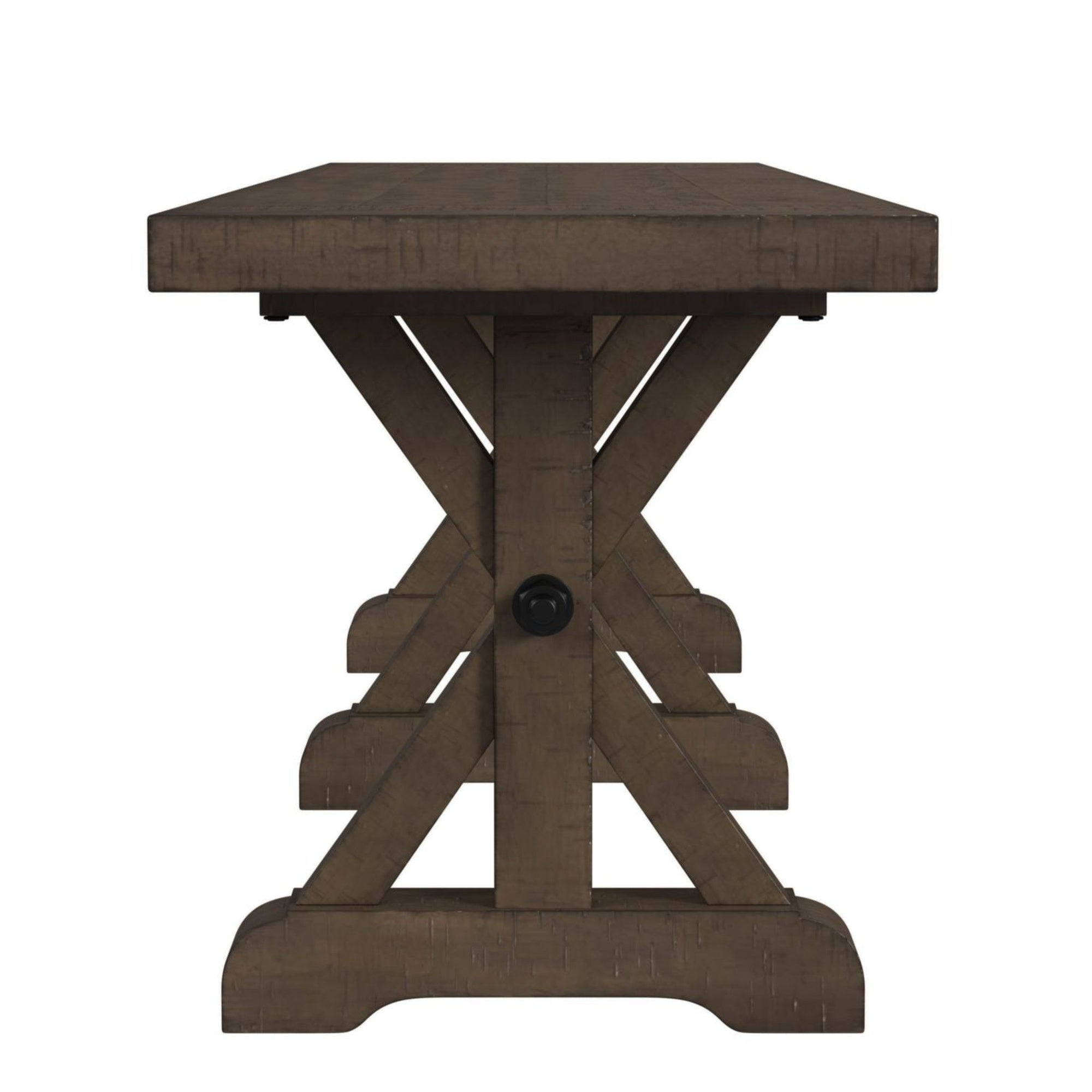 Yellowstone Dining Bench With Metal Bar Cross In Medium Brown
